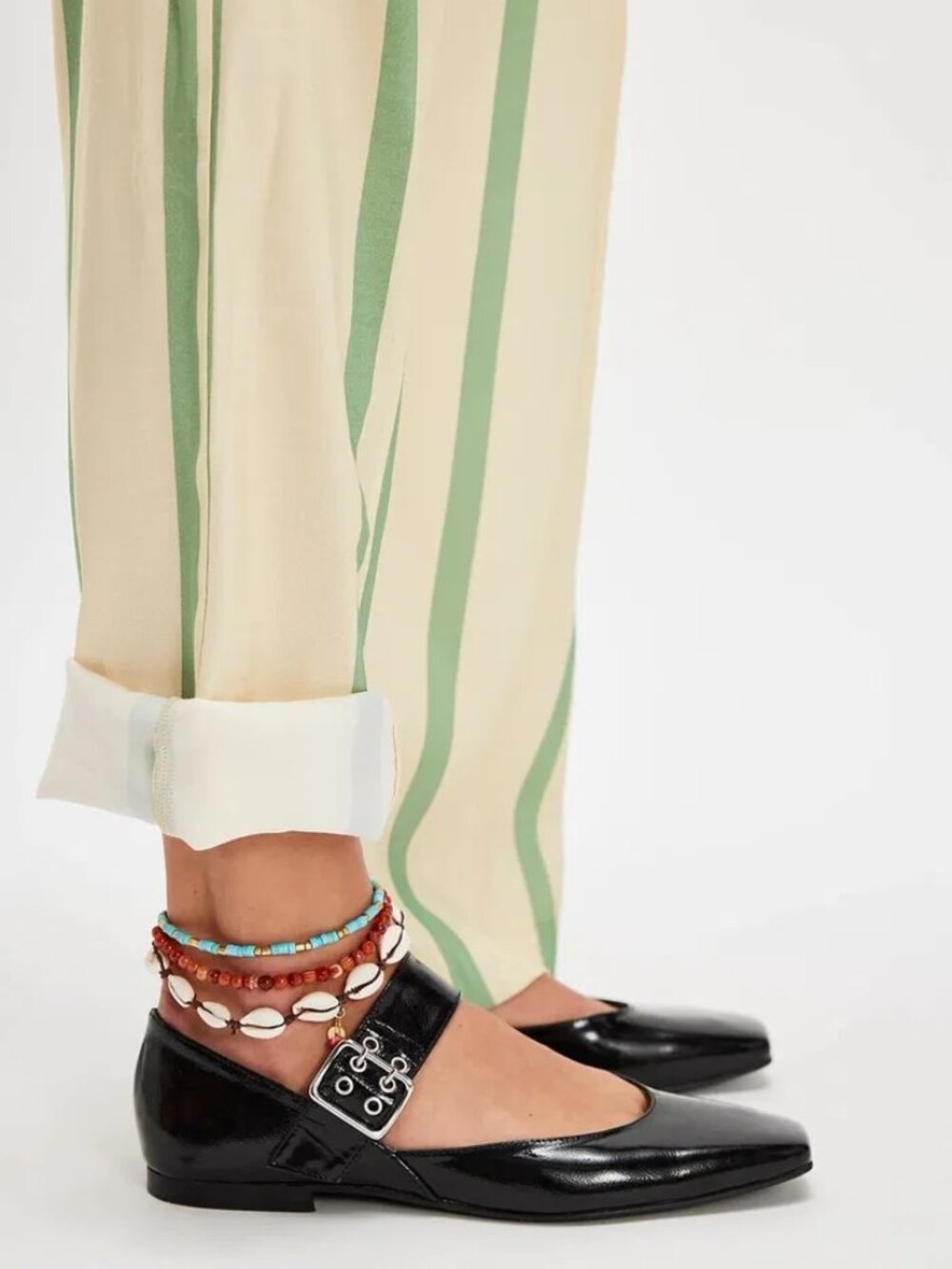 Free People Good Graces Black Leather Buckle Ballet Flats mary jane US 7 EU 38